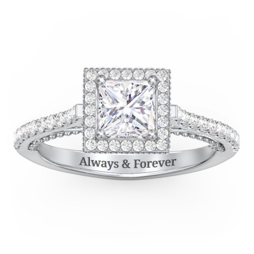 Classic Diamond Engagement Ring with Pave Accented Halo and Initial Setting - "The Brigitte"