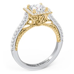 Classic Diamond Engagement Ring with Pave Accented Halo and Initial Setting - "The Brigitte" – 14K White Gold with Lab Diamond