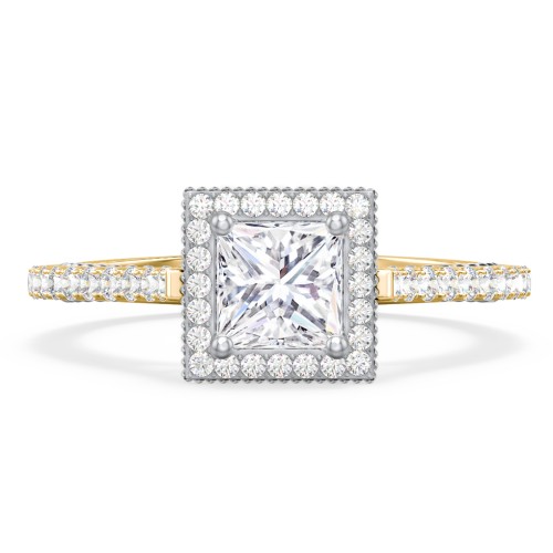Classic Diamond Engagement Ring with Pave Accented Halo and Initial Setting - "The Brigitte" – 9kt Yellow Gold with Lab Diamond