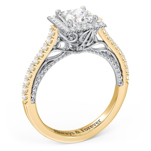 Classic Diamond Engagement Ring with Pave Accented Halo and Initial Setting - "The Brigitte" – 9kt Yellow Gold with Lab Diamond