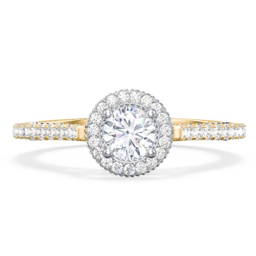 Classic Diamond Engagement Ring with Pave Accented Halo and Initial Setting - "The Brigitte" – 9kt Yellow Gold with Lab Diamond