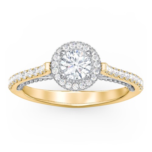 Classic Diamond Engagement Ring with Pave Accented Halo and Initial Setting - "The Brigitte" – 9kt Yellow Gold with Lab Diamond