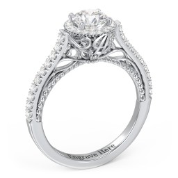 Classic Diamond Engagement Ring with Pave Accented Halo and Initial Setting - "The Brigitte"