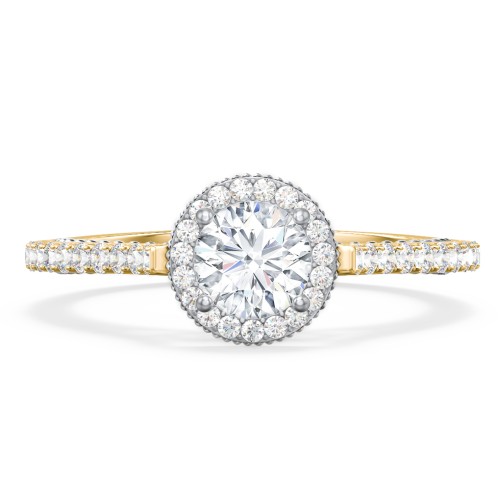 Classic Diamond Engagement Ring with Pave Accented Halo and Initial Setting - "The Brigitte" – 9kt Yellow Gold with Lab Diamond