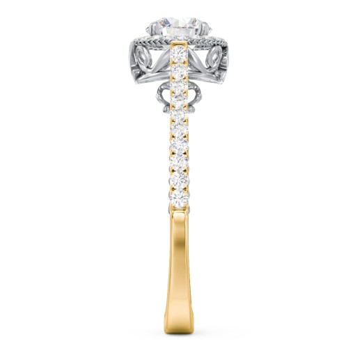 Classic Diamond Engagement Ring with Pave Accented Halo and Initial Setting - "The Brigitte" – 9kt Yellow Gold with Lab Diamond