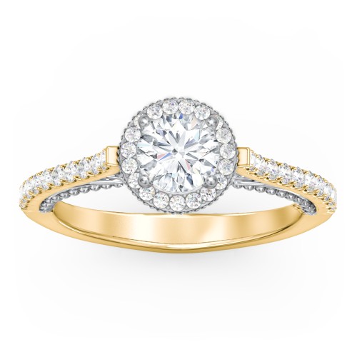 Classic Diamond Engagement Ring with Pave Accented Halo and Initial Setting - "The Brigitte" – 9kt Yellow Gold with Lab Diamond