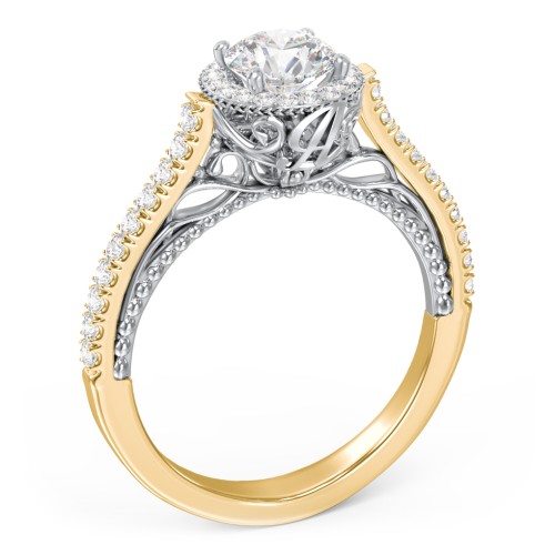 Classic Diamond Engagement Ring with Pave Accented Halo and Initial Setting - "The Brigitte" – 9kt Yellow Gold with Lab Diamond