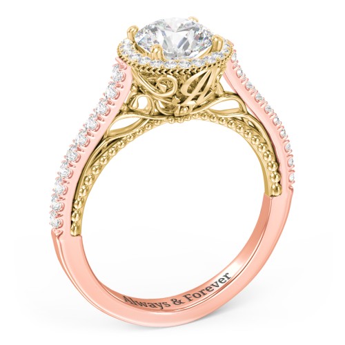 Classic Diamond Engagement Ring with Pave Accented Halo and Initial Setting - "The Brigitte"