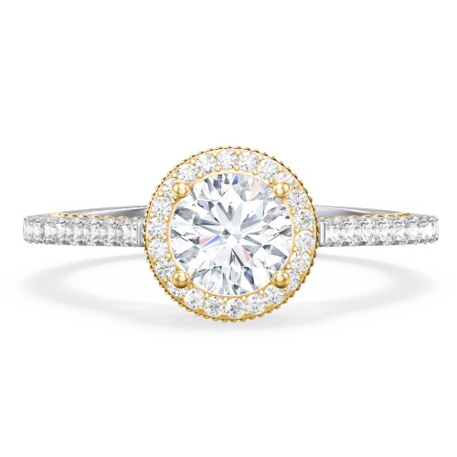 Classic Diamond Engagement Ring with Pave Accented Halo and Initial Setting - "The Brigitte" – 14K White Gold with Lab Diamond