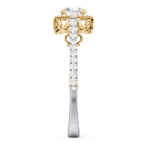 Classic Diamond Engagement Ring with Pave Accented Halo and Initial Setting - "The Brigitte" – 14K White Gold with Lab Diamond