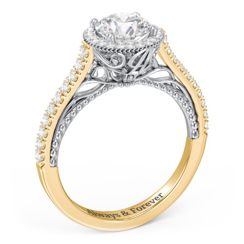 Classic Diamond Engagement Ring with Pave Accented Halo and Initial Setting - "The Brigitte" – 9kt Yellow Gold with Lab Diamond