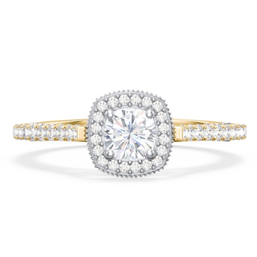 Classic Diamond Engagement Ring with Pave Accented Halo and Initial Setting - "The Brigitte" – 9kt Yellow Gold with Lab Diamond