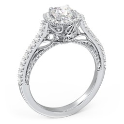 Classic Diamond Engagement Ring with Pave Accented Halo and Initial Setting - "The Brigitte"
