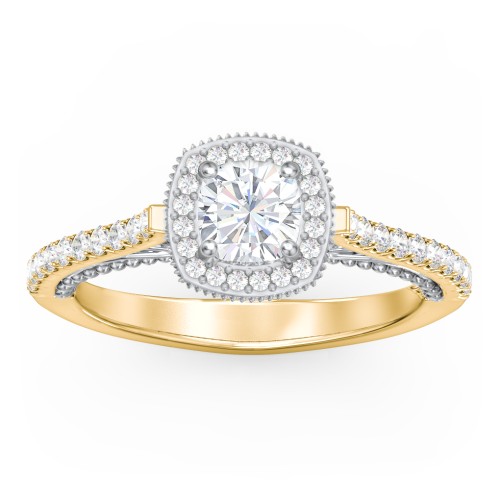 Classic Diamond Engagement Ring with Pave Accented Halo and Initial Setting - "The Brigitte"