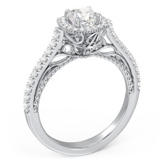 Classic Diamond Engagement Ring with Pave Accented Halo and Initial Setting - "The Brigitte" – 9kt White Gold with Lab Diamond