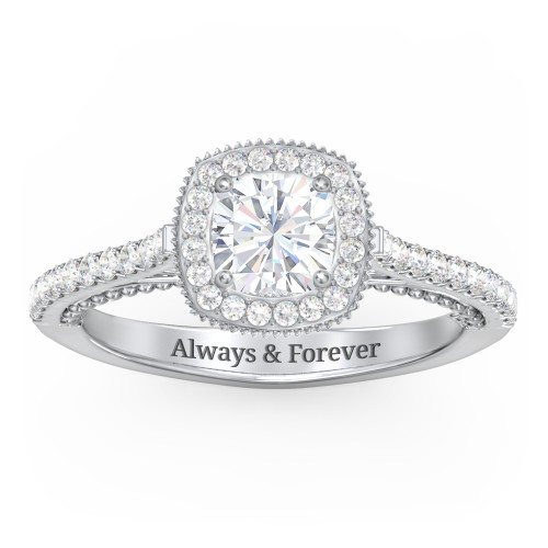 Classic Diamond Engagement Ring with Pave Accented Halo and Initial Setting - "The Brigitte"