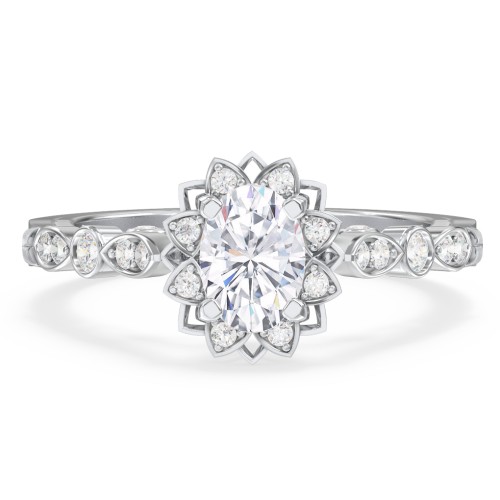 Vintage Solitaire Diamond Engagement Ring with Accents and Floral Setting - "The Audrey"
