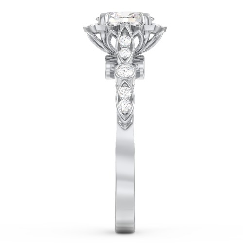 Vintage Solitaire Diamond Engagement Ring with Accents and Floral Setting - "The Audrey"