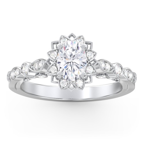 Vintage Solitaire Diamond Engagement Ring with Accents and Floral Setting - "The Audrey"