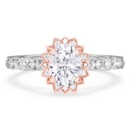 Vintage Solitaire Diamond Engagement Ring with Accents and Floral Setting - "The Audrey"