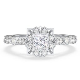 Vintage Solitaire Diamond Engagement Ring with Accents and Floral Setting - "The Audrey"