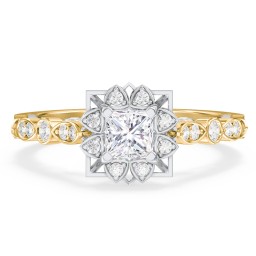Vintage Solitaire Diamond Engagement Ring with Accents and Floral Setting - "The Audrey" in 9K Solid Yellow Gold
