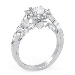 Vintage Solitaire Diamond Engagement Ring with Accents and Floral Setting - "The Audrey"