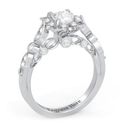 Vintage Solitaire Diamond Engagement Ring with Accents and Floral Setting - "The Audrey"