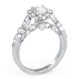 Vintage Solitaire Diamond Engagement Ring with Accents and Floral Setting - "The Audrey"