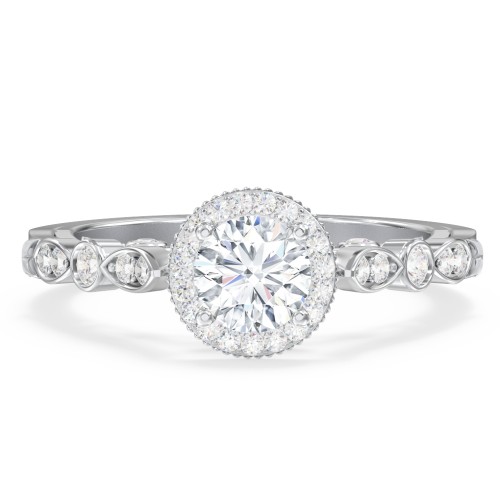 Vintage Diamond Engagement Ring with Accents and Halo Setting - "The Audrey" – 9kt White Gold with Lab Diamond