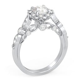 Vintage Solitaire Diamond Engagement Ring with Accents and Floral Setting - "The Audrey"