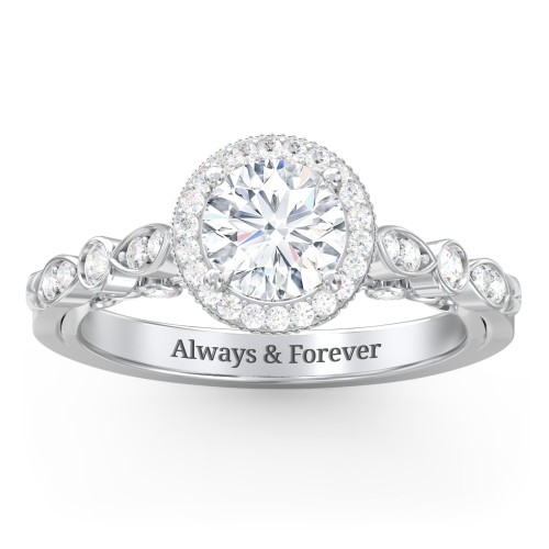 Vintage Diamond Engagement Ring with Accents and Halo Setting - "The Audrey"
