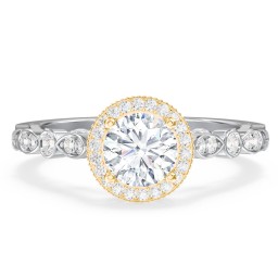 Vintage Diamond Engagement Ring with Accents and Halo Setting - "The Audrey" in 9K Solid White Gold with Diamond