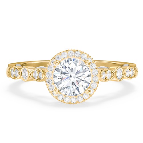 Vintage Diamond Engagement Ring with Accents and Halo Setting - "The Audrey" – 14K Yellow Gold with Lab Diamond