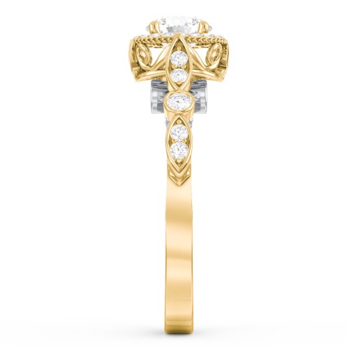 Vintage Diamond Engagement Ring with Accents and Halo Setting - "The Audrey" – 14K Yellow Gold with Lab Diamond