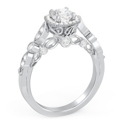 Vintage Diamond Engagement Ring with Accents and Halo Setting - "The Audrey" – 9kt White Gold with Lab Diamond