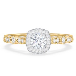 Vintage Diamond Engagement Ring with Accents and Halo Setting - "The Audrey" in 9K Solid Yellow Gold