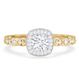 Vintage Diamond Engagement Ring with Accents and Halo Setting - "The Audrey" in 9K Solid Yellow Gold