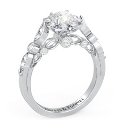 Vintage Solitaire Diamond Engagement Ring with Accents and Floral Setting - "The Audrey"