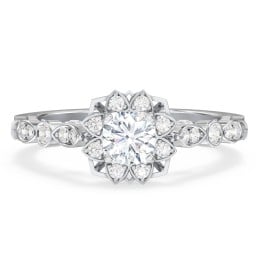 Vintage Solitaire Diamond Engagement Ring with Accents and Floral Setting - "The Audrey"