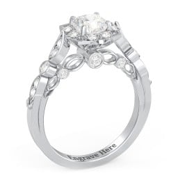 Vintage Solitaire Diamond Engagement Ring with Accents and Floral Setting - "The Audrey"