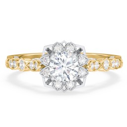 Vintage Solitaire Diamond Engagement Ring with Accents and Floral Setting - "The Audrey" in 9K Solid Yellow Gold