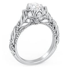 Vintage Solitaire Diamond Engagement Ring with Accents and Floral Setting - "The Rita" – 9kt White Gold with Lab Diamond