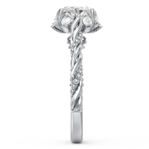Vintage Solitaire Diamond Engagement Ring with Accents and Floral Setting - "The Rita" – 9kt White Gold with Lab Diamond