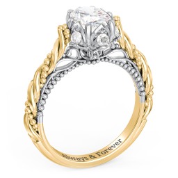 Vintage Solitaire Diamond Engagement Ring with Accents and Floral Setting - "The Rita" in 9K Solid Yellow Gold with 04LABDIAM-OV-1.00-SI1-G-G and Lab Diamond