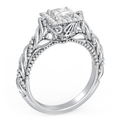 Vintage Diamond Engagement Ring with Accents and Halo Setting - "The Rita" – 9kt White Gold with Lab Diamond