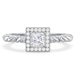 Vintage Diamond Engagement Ring with Accents and Halo Setting - "The Rita" in 9K Solid White Gold
