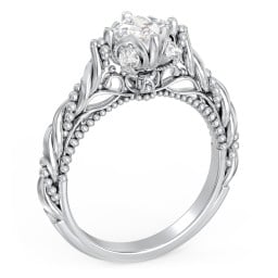 Vintage Solitaire Diamond Engagement Ring with Accents and Floral Setting - "The Rita"