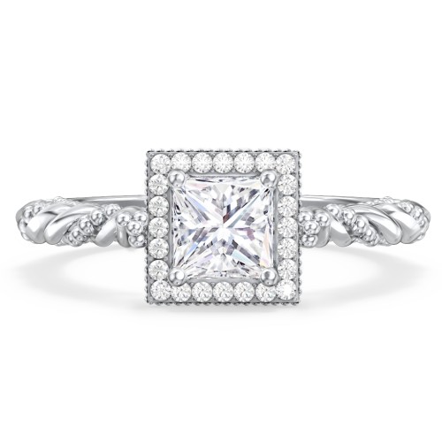 Vintage Diamond Engagement Ring with Accents and Halo Setting - "The Rita" – 9kt White Gold with Lab Diamond
