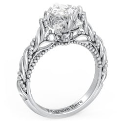 Vintage Solitaire Diamond Engagement Ring with Accents and Floral Setting - "The Rita"
